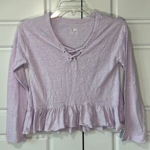 Justice Girls Light Purple‎ Lace Up Long Sleeve Peplum Top Kids Apparel Size 8